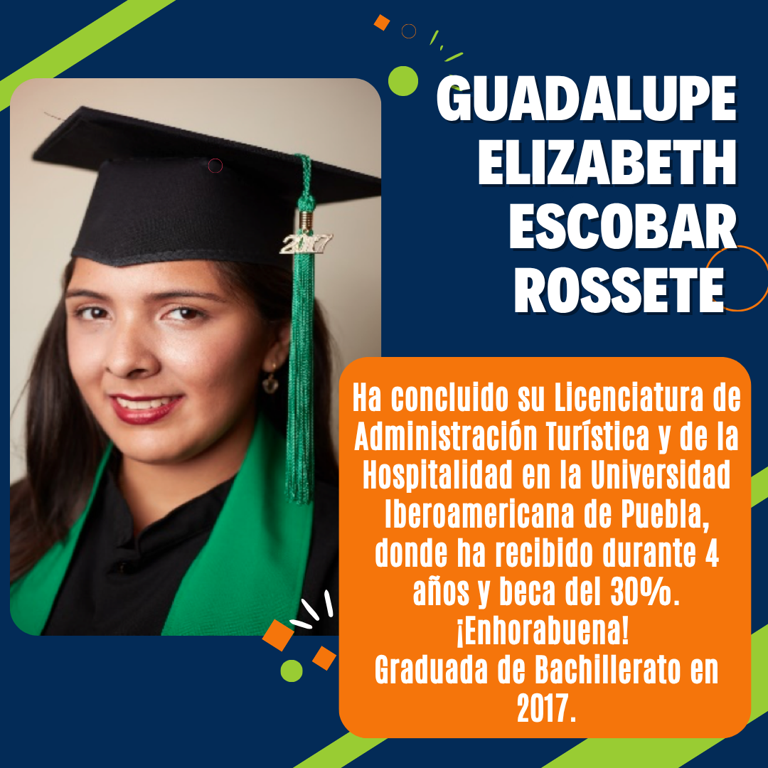 Graduate portrait of a woman in cap and gown with a congratulatory message for completing a degree at Universidad Iberoamericana.