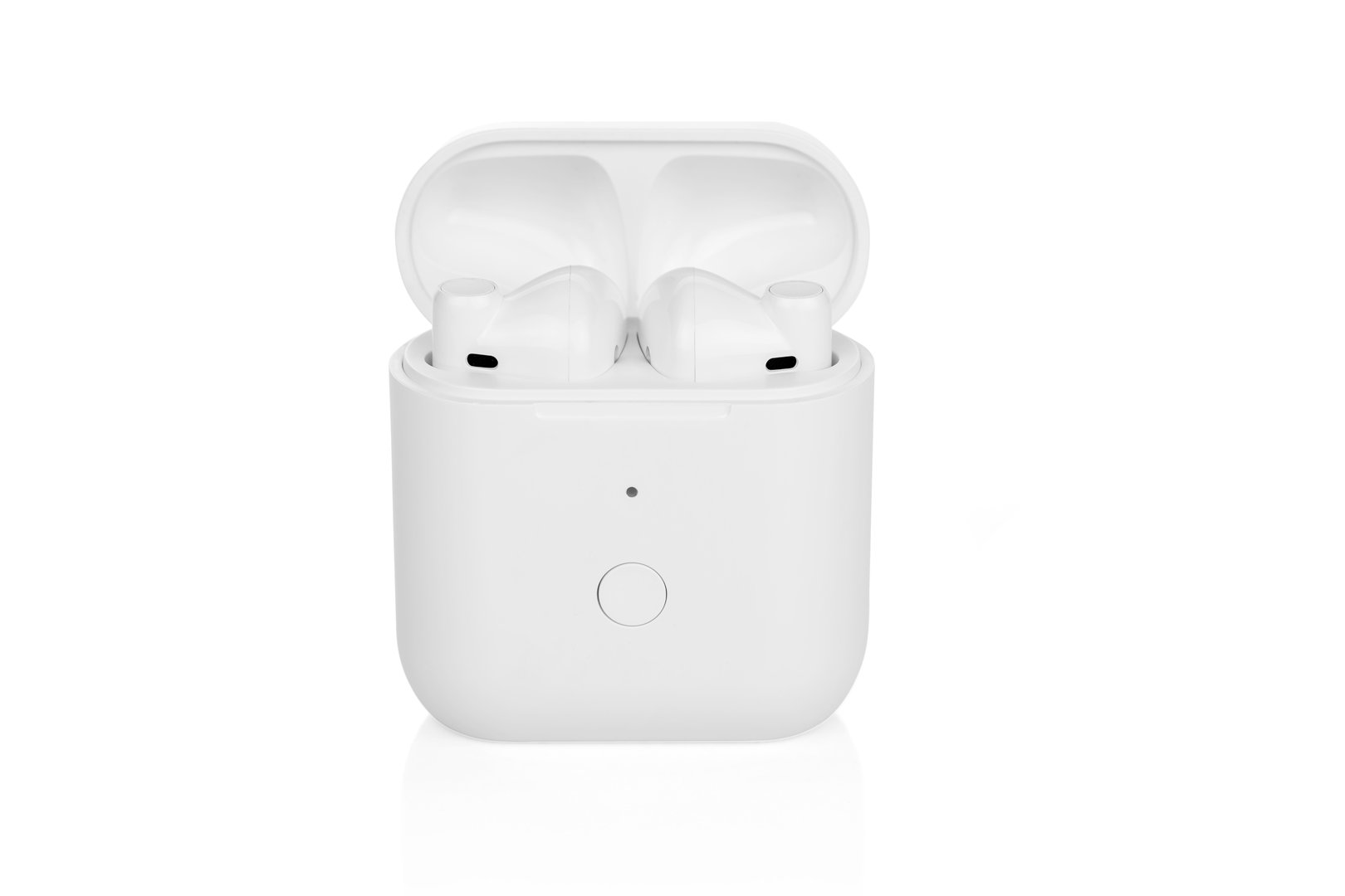 Wireless earbuds case isolated on white background with clipping path.