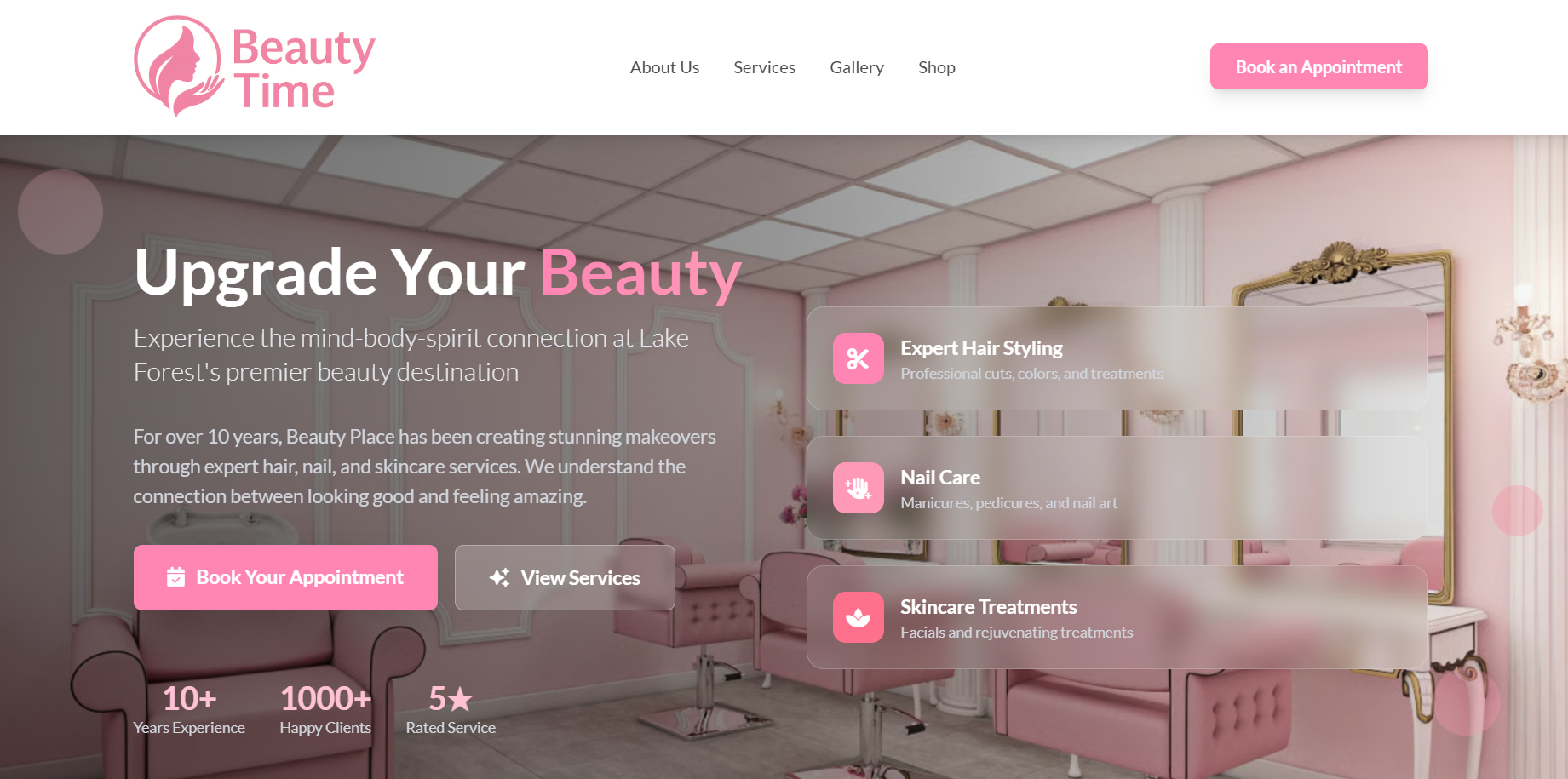 Beauty salon website design example
