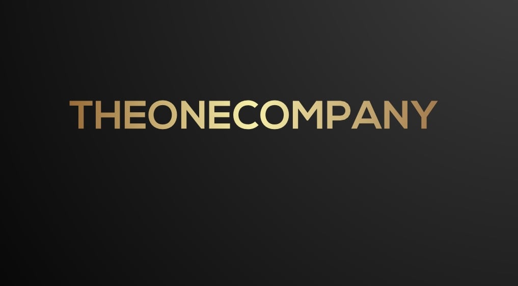 Gold text THEONECOMPANY on a dark gradient background.