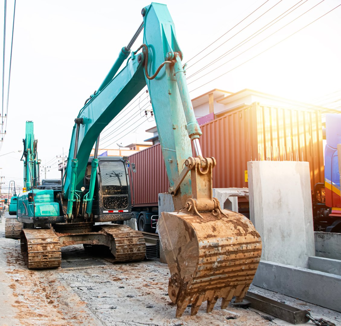 Excavators drilling roads, large machinery