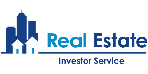 Logo with city skyline and houses, text reads Real Estate Investor Service.