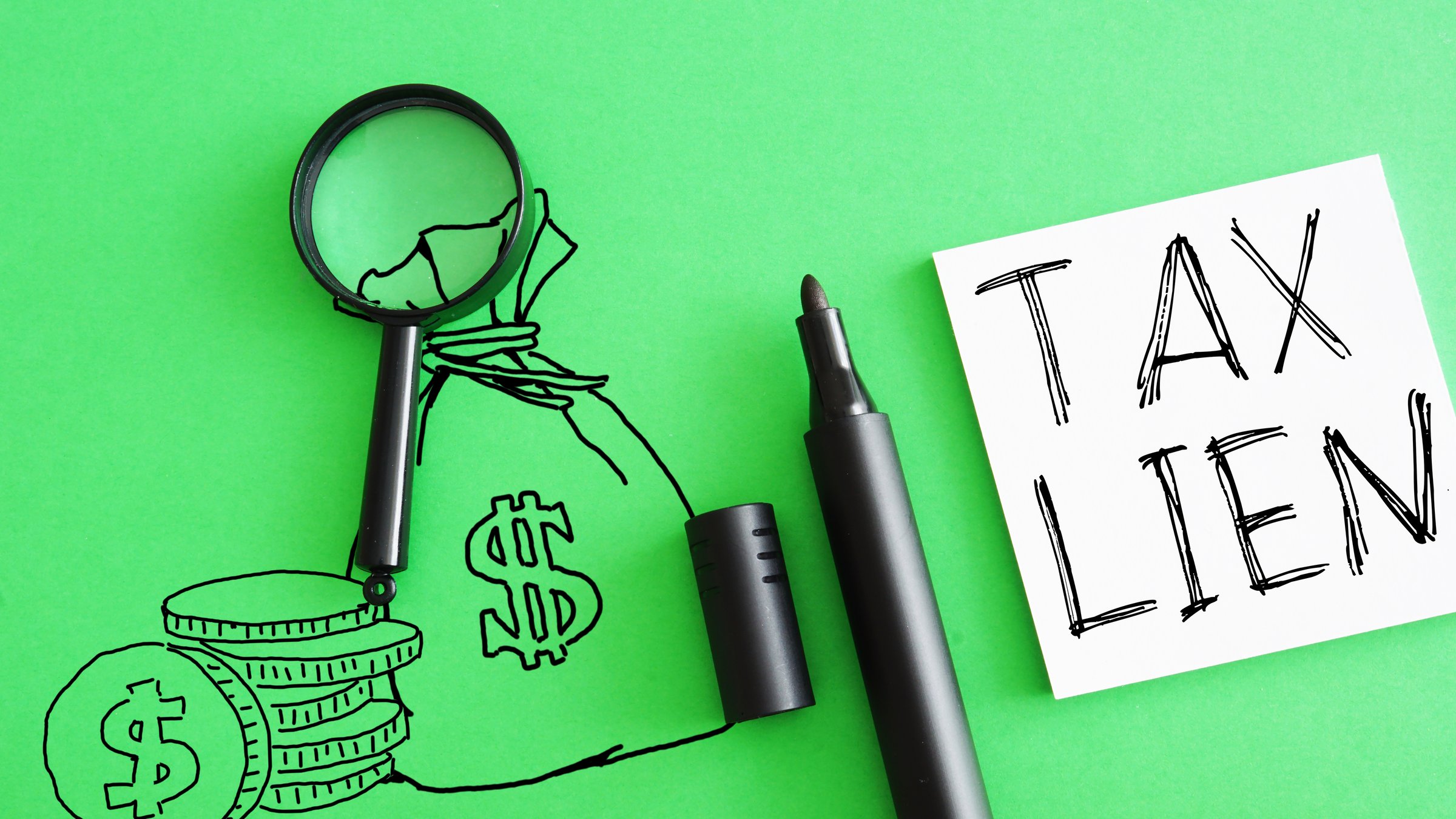 Tax lien is shown on a photo using the text