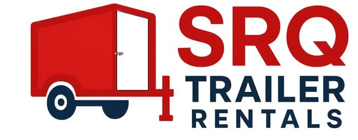 Logo of SRQ Trailer Rentals featuring a red trailer icon and bold text in red and dark blue.