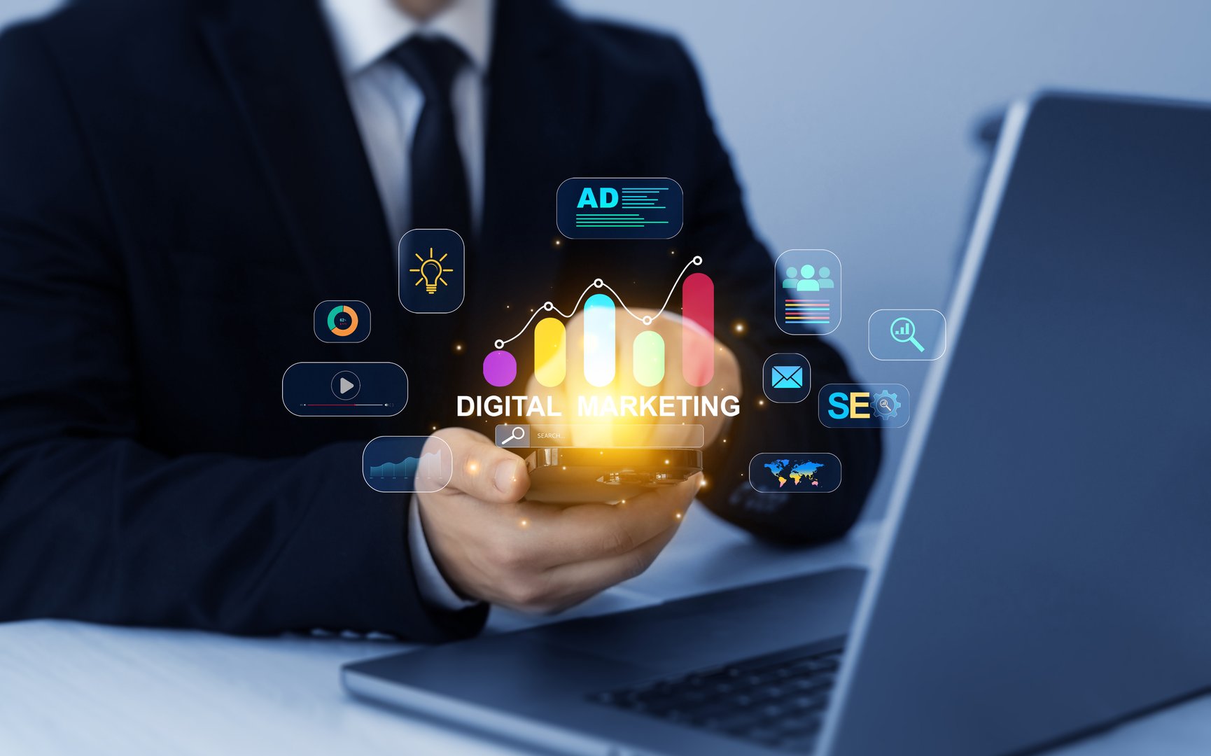 Digital Marketing development and goals strategy.Attract organic traffic for big sales. Digital marketing for promotion of products with social media, email, website and channel search engine