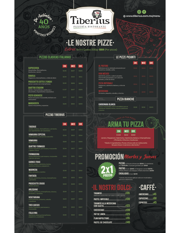Menú Tiberius Página 2 - Postres, Bebidas y Cocteles