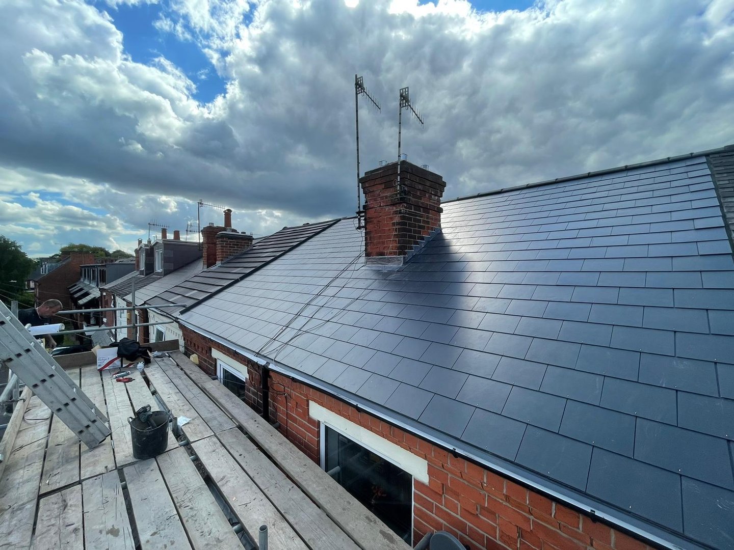 Professional roofer at work