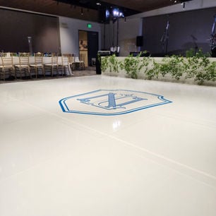Custom vinyl floor wrap at wedding reception