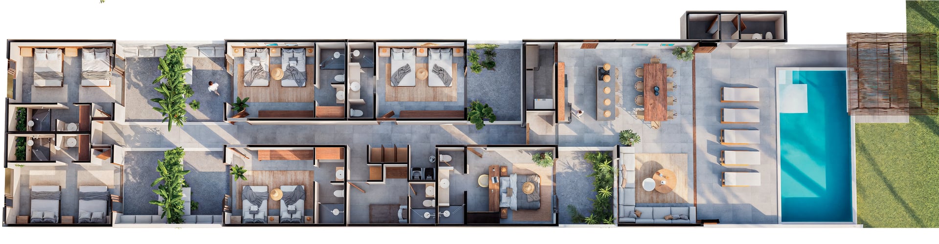 Planta arquitectónica de las villas Solea Beachfront
