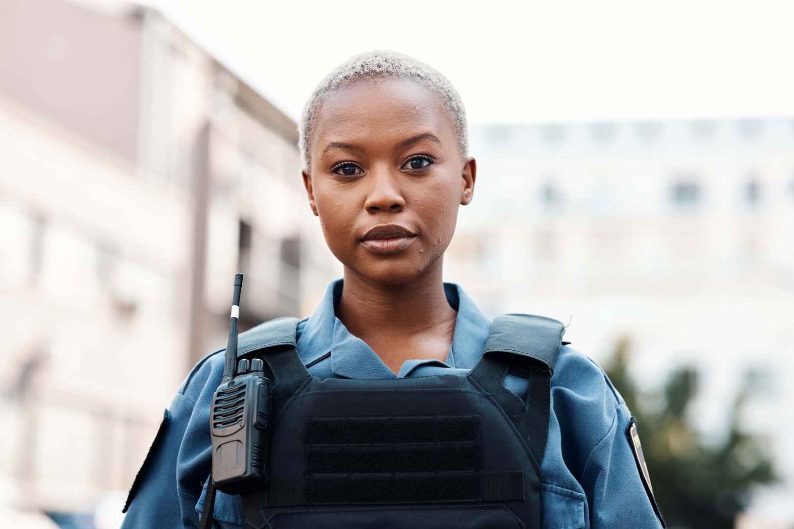Professional Black Female Armed Security Officer in Uniform