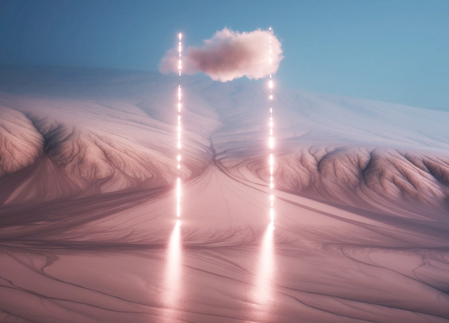 Futuristic portal on a surreal landscape. Metaverse and technology development concept. This is a 3d render illustration