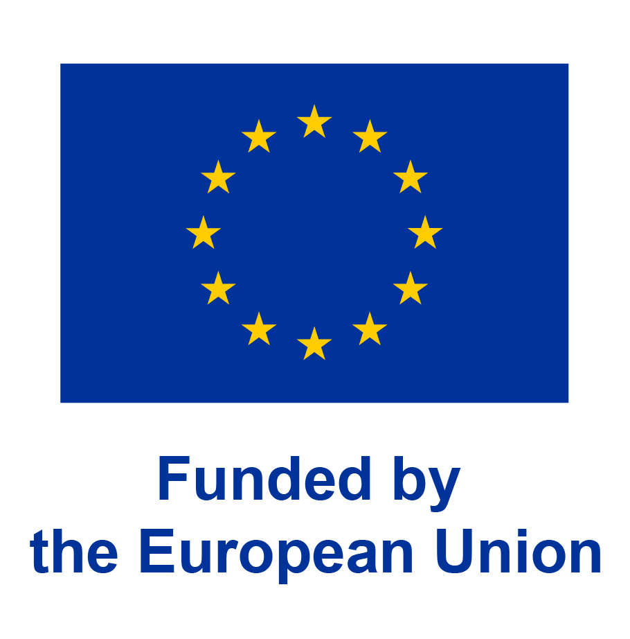 European Union flag with text Funded by the European Union below it on a blue background.