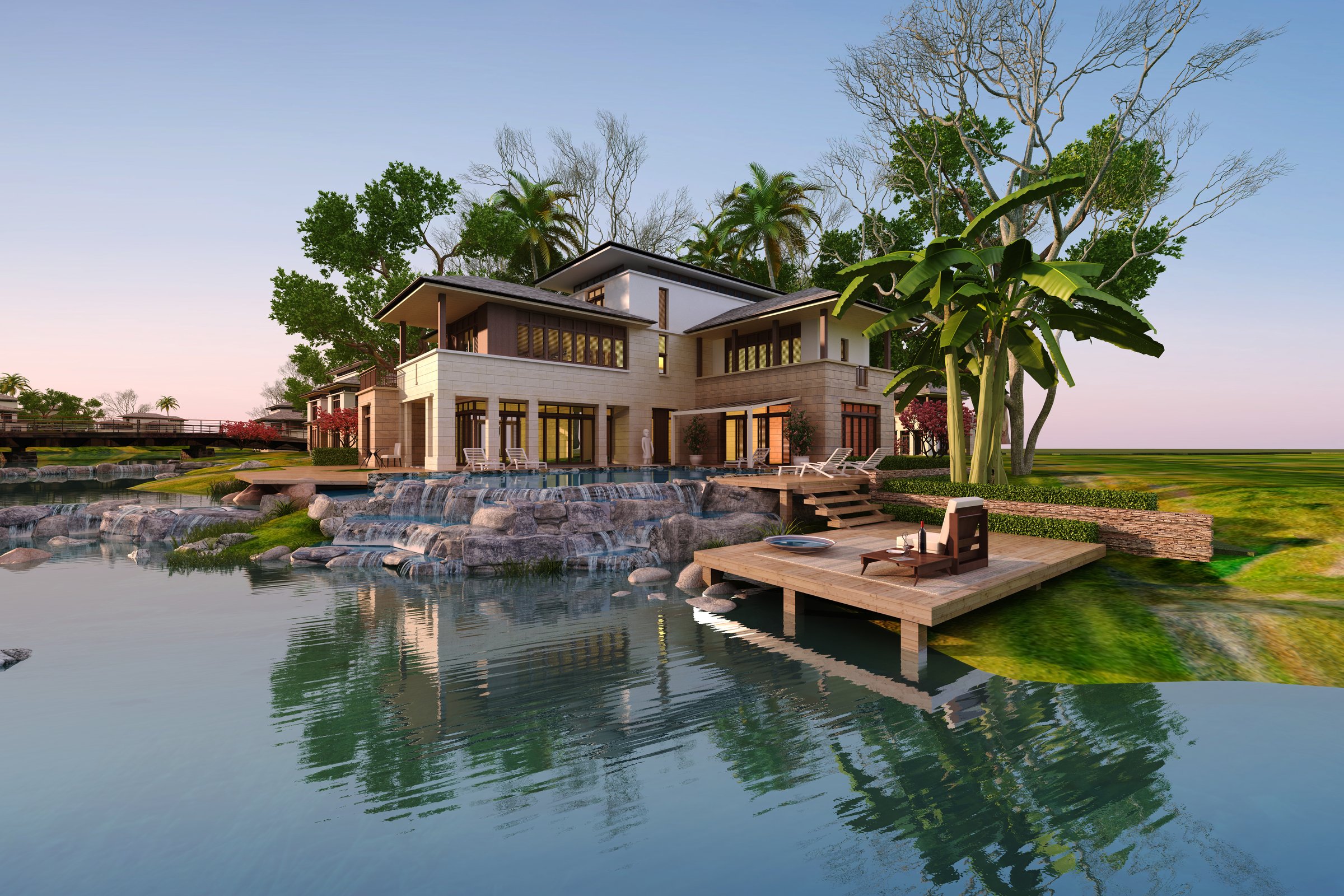 3d render lake villa house