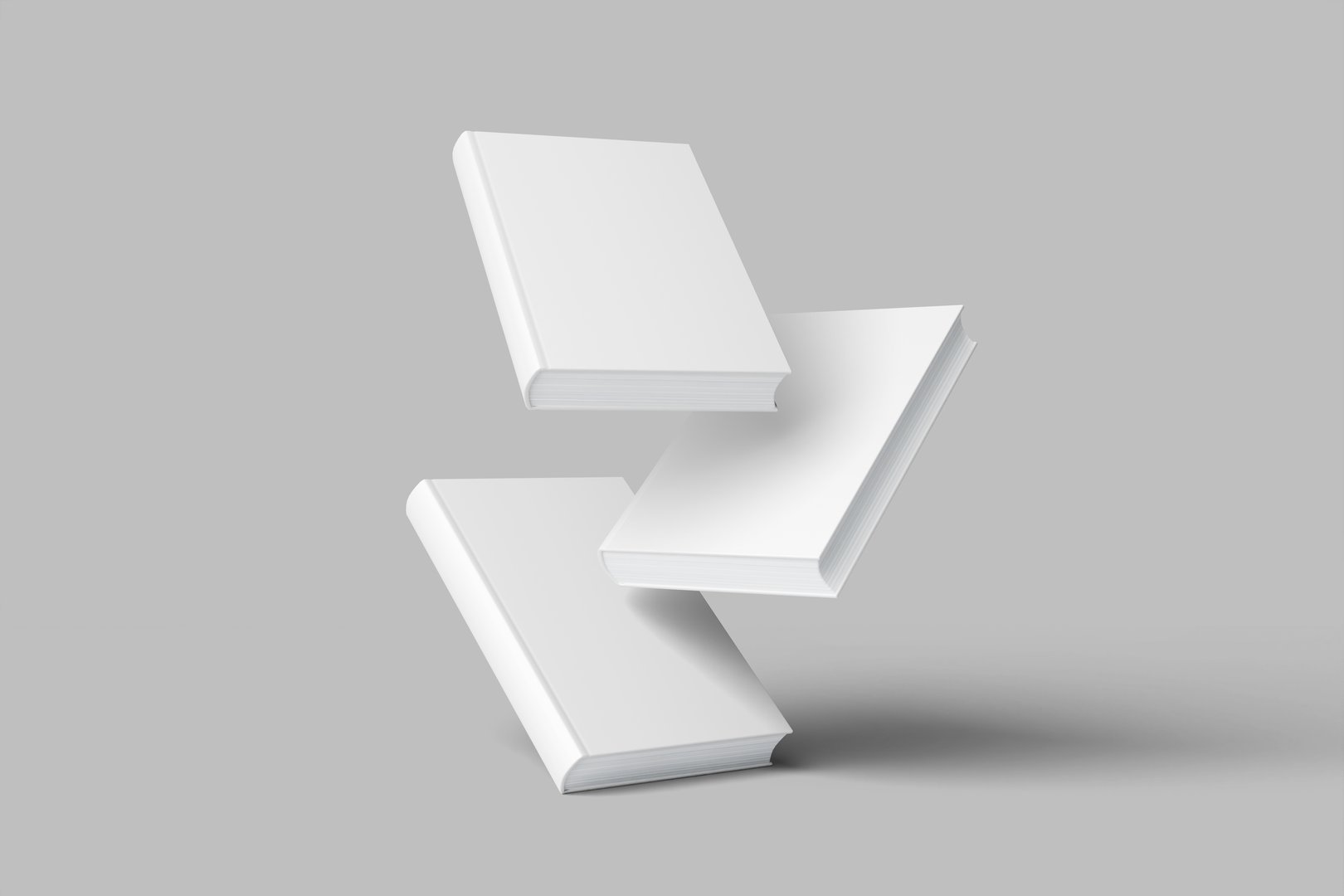 white hardcover book with a blank cover placed on a light gray surface. Simple and clean design, ideal for book cover mockups, publishing, and creative projects.