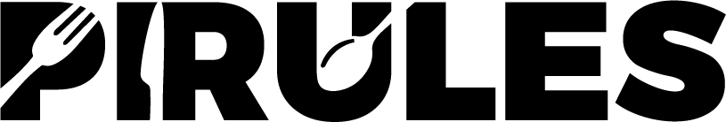The word 'PIRULES' in bold capital letters, with a stylized fork as the letter 'P' and a spoon as the letter 'L'.