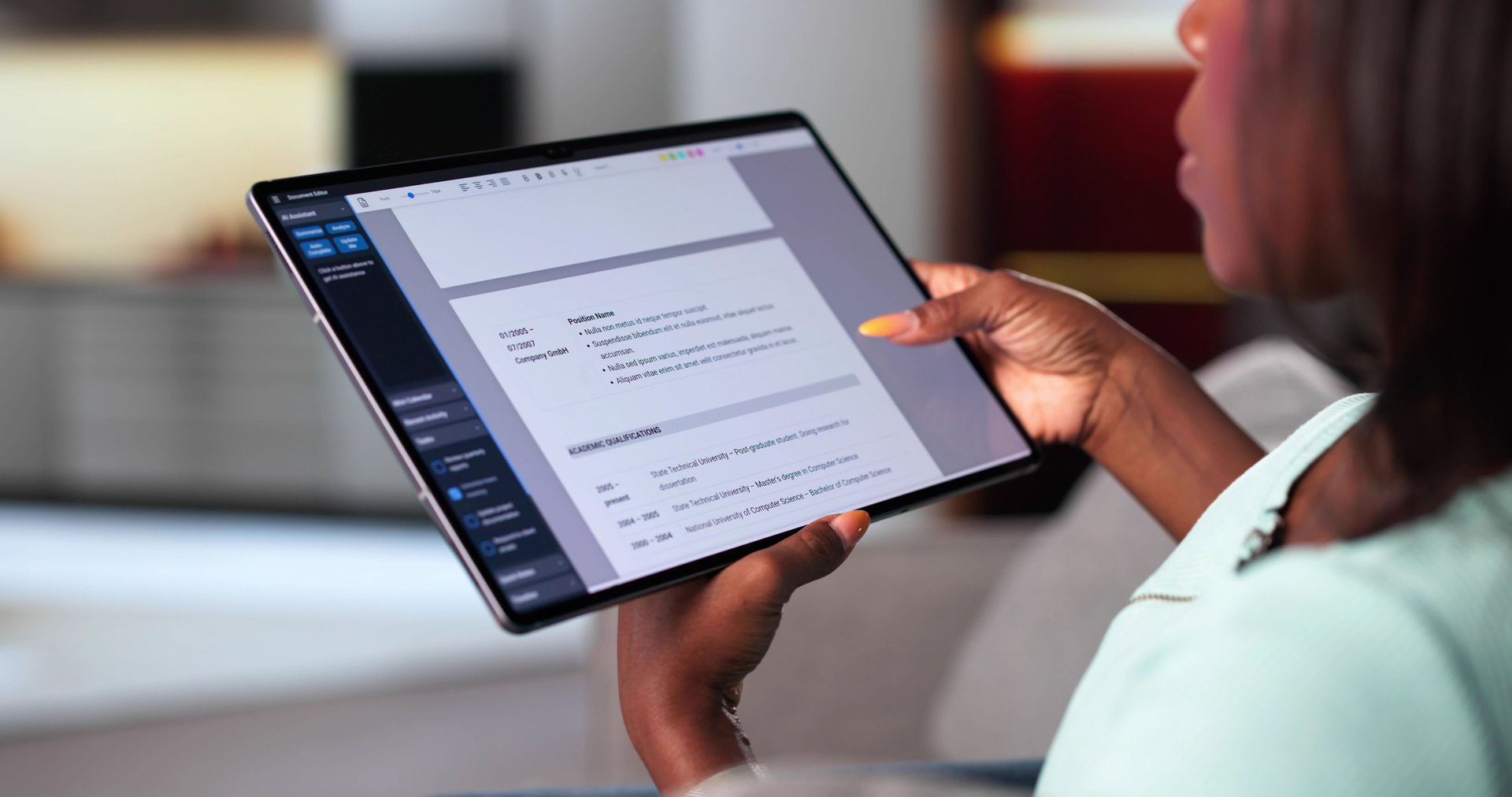 African American Woman Prepares Virtual Job Interview On Tablet At Home.