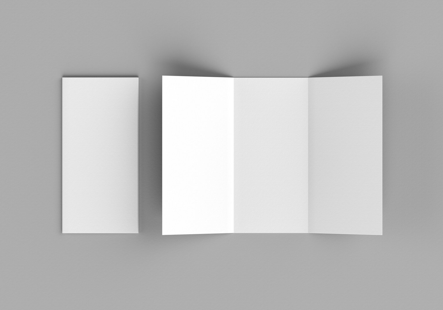 Tri-fold brochure, booklet mockup for graphic designers presentations and portfolios. 3D rendering.