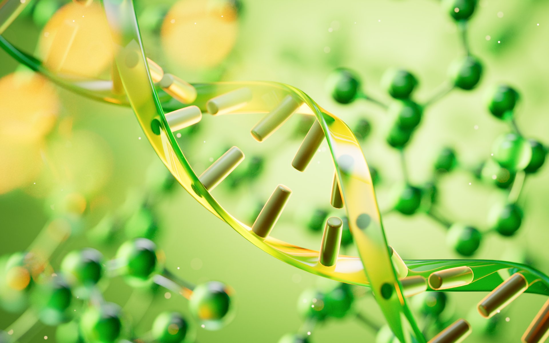 DNA structure with molecular background, 3d rendering. 3D illustration.