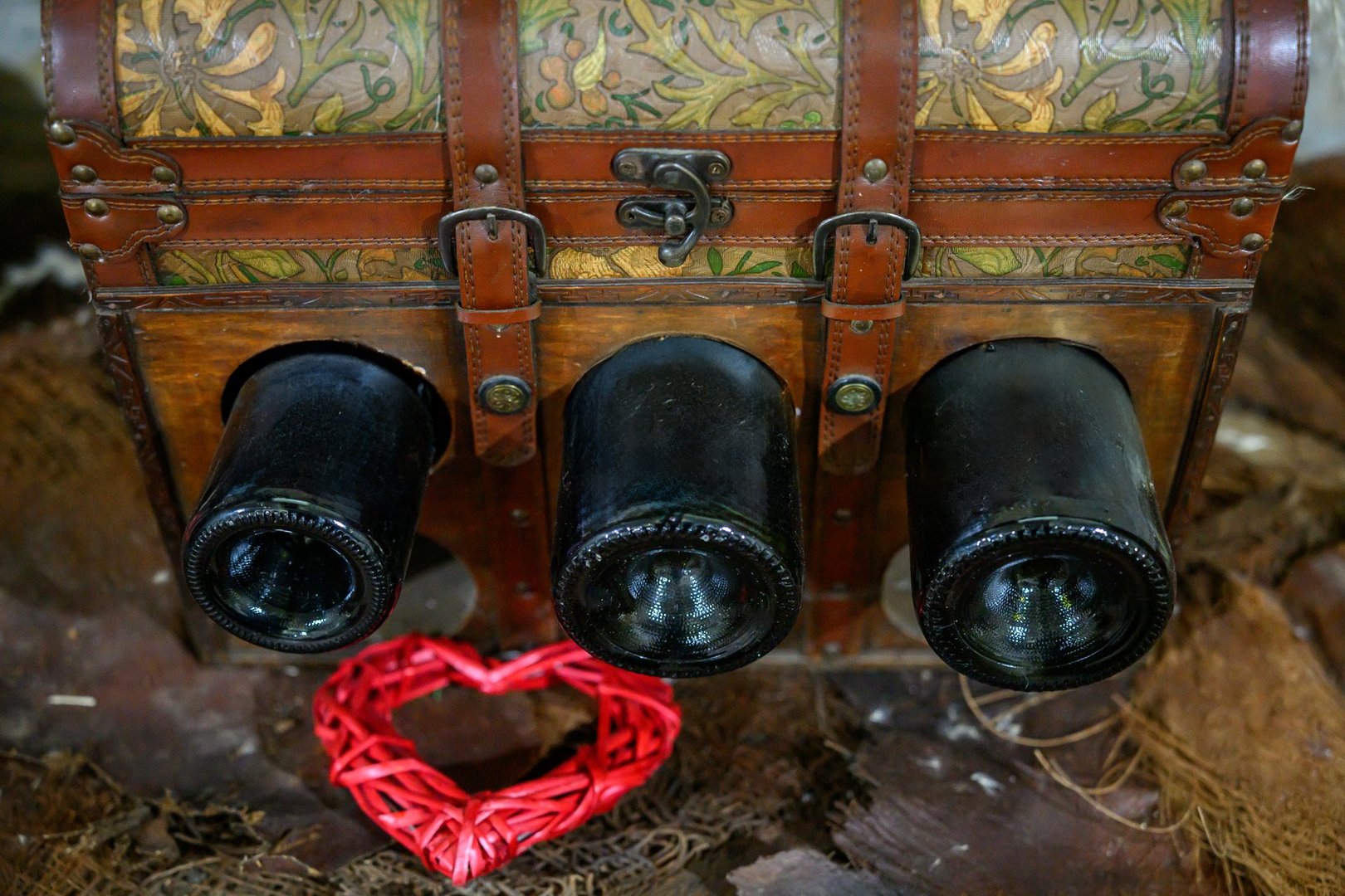 Wine bottles in a crate. Wine bottles packed in a wooden box.