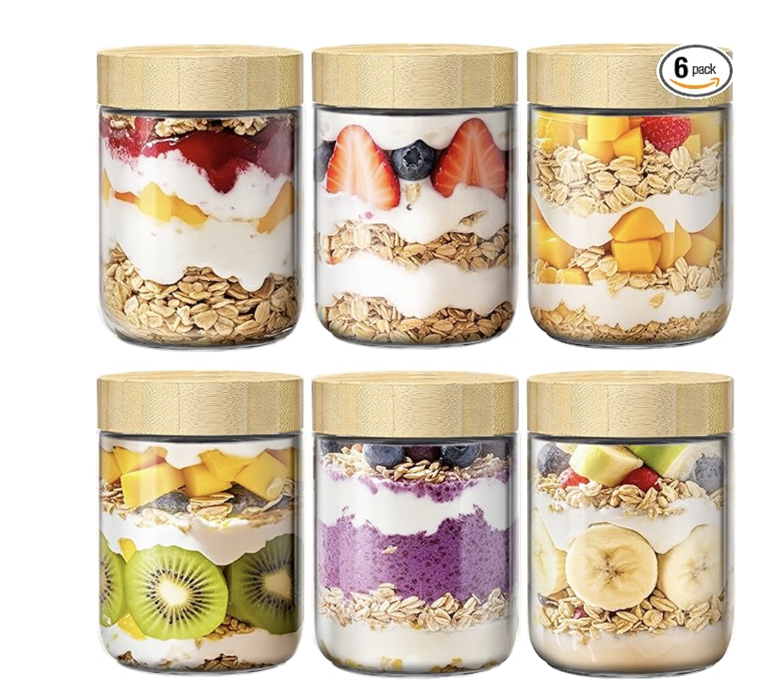 16oz Overnight Oats Glass Jars - 6 Pack