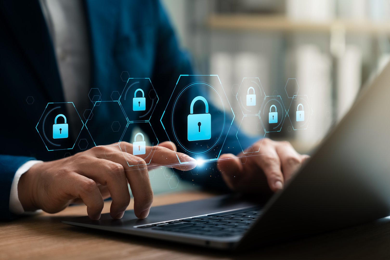 Cyber ​​Security, Firewalls, Internet Security, Data Protection Digital crime, businessman protects corporate data Company and personal information, network connection, digital internet technology.