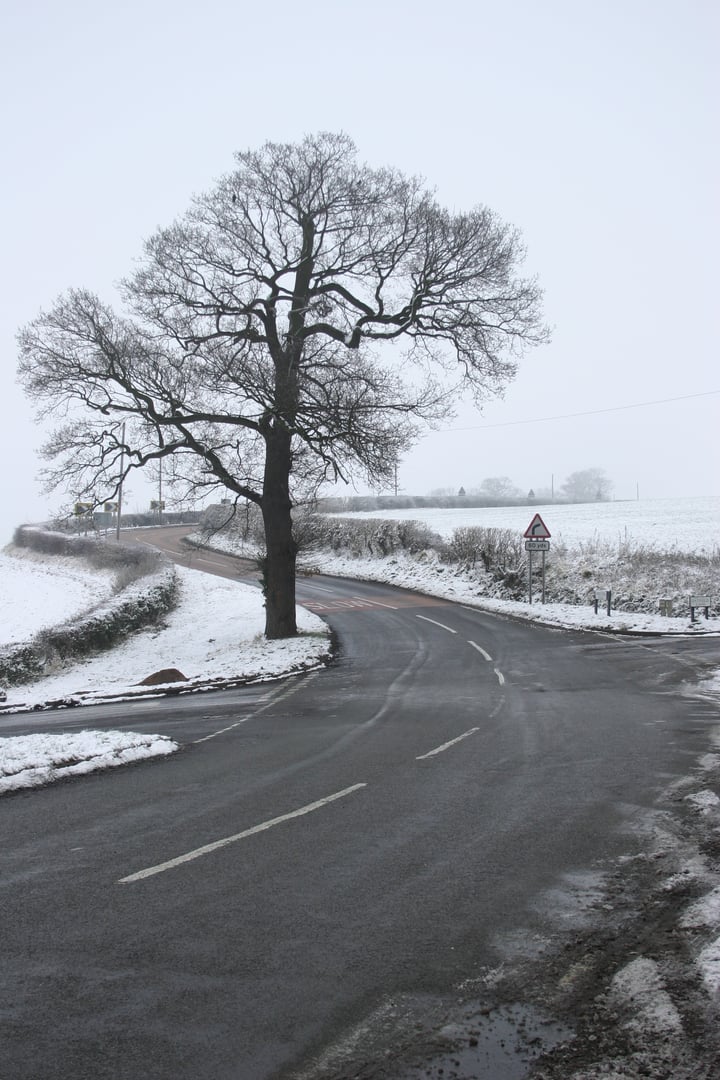 A Rural Road Junction In Winter