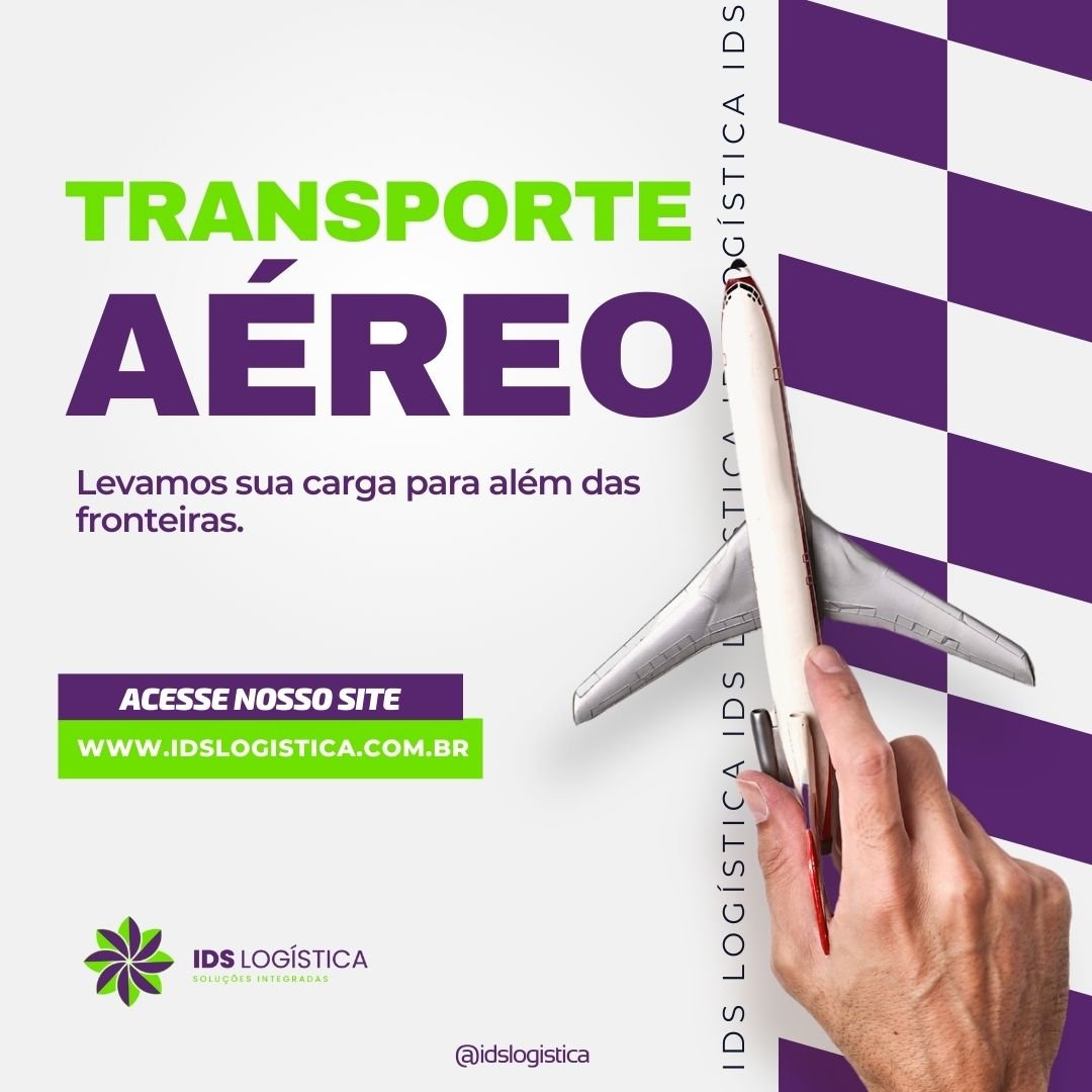 Air transport ad: Model plane, purple stripes, "Acesse nosso site," IDS Logística logo, and website link.