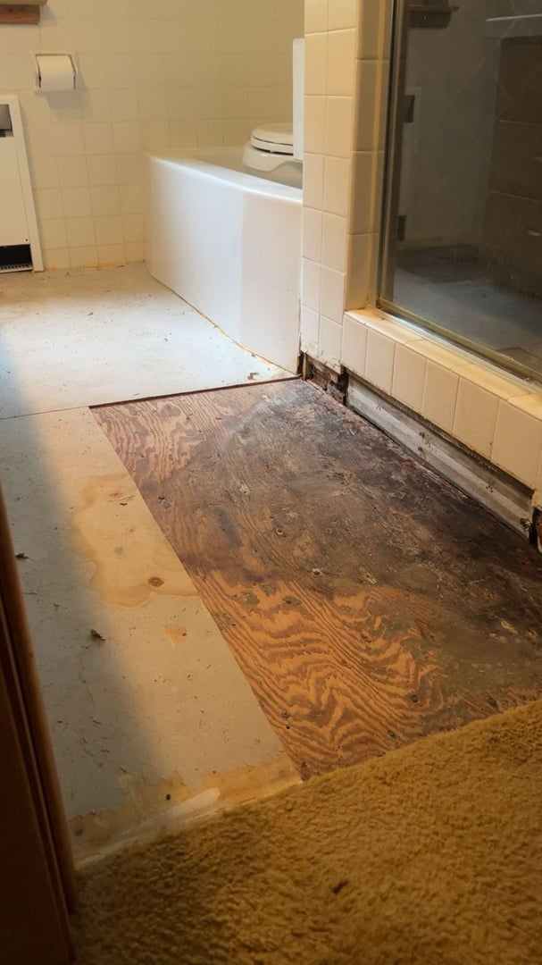 Complete bathroom demo due to extensive shower leak damage