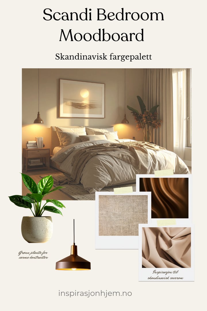 Scandinavian bedroom moodboard with neutral tones and natural materials