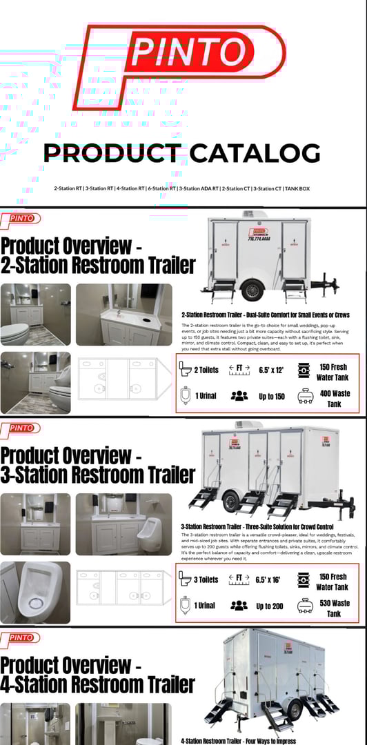 Product catalog of restroom trailers