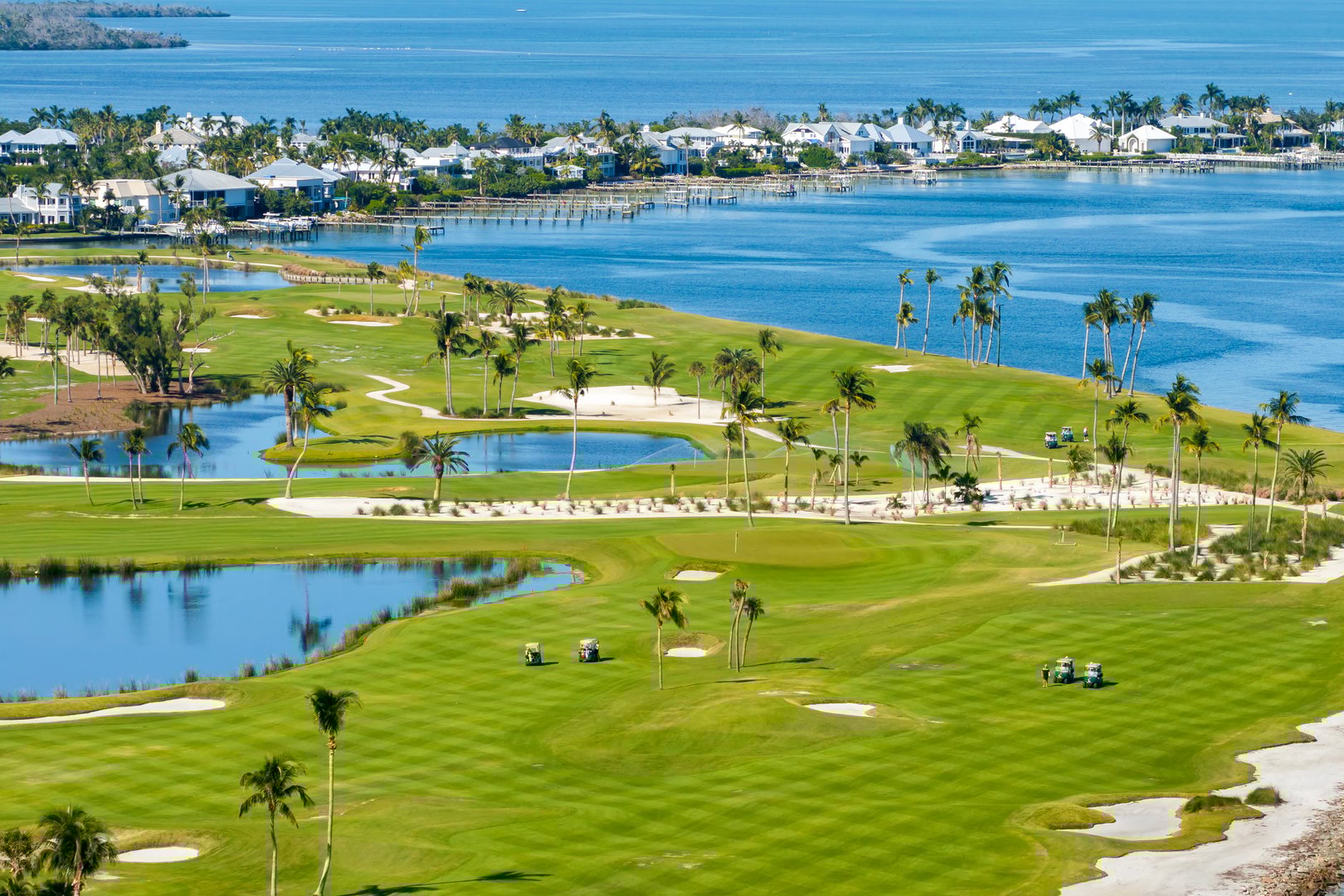 Golf course on ocean shore in southwest Florida. Seaside golfing field in Boca Grande.