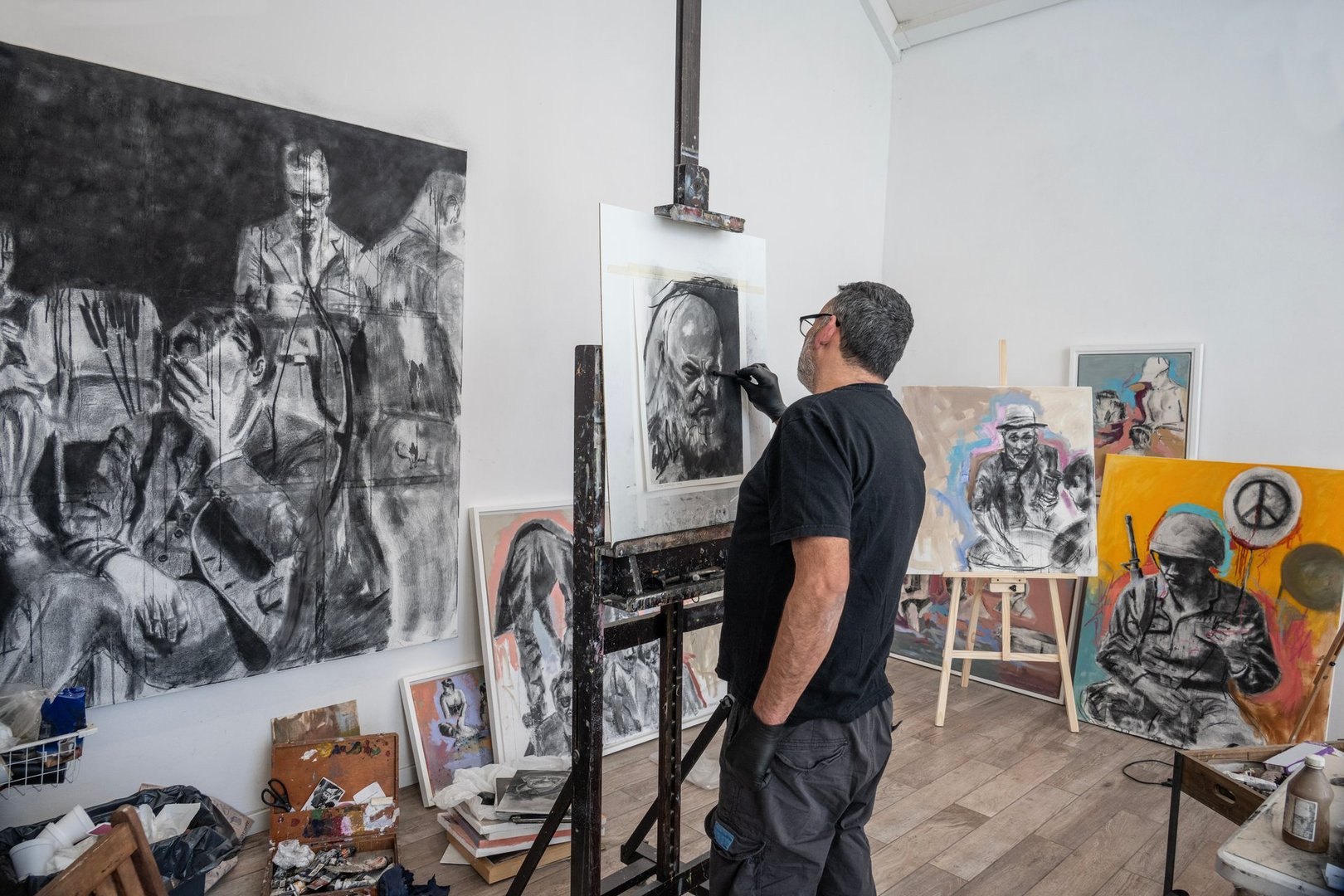 Artist in his painting studio