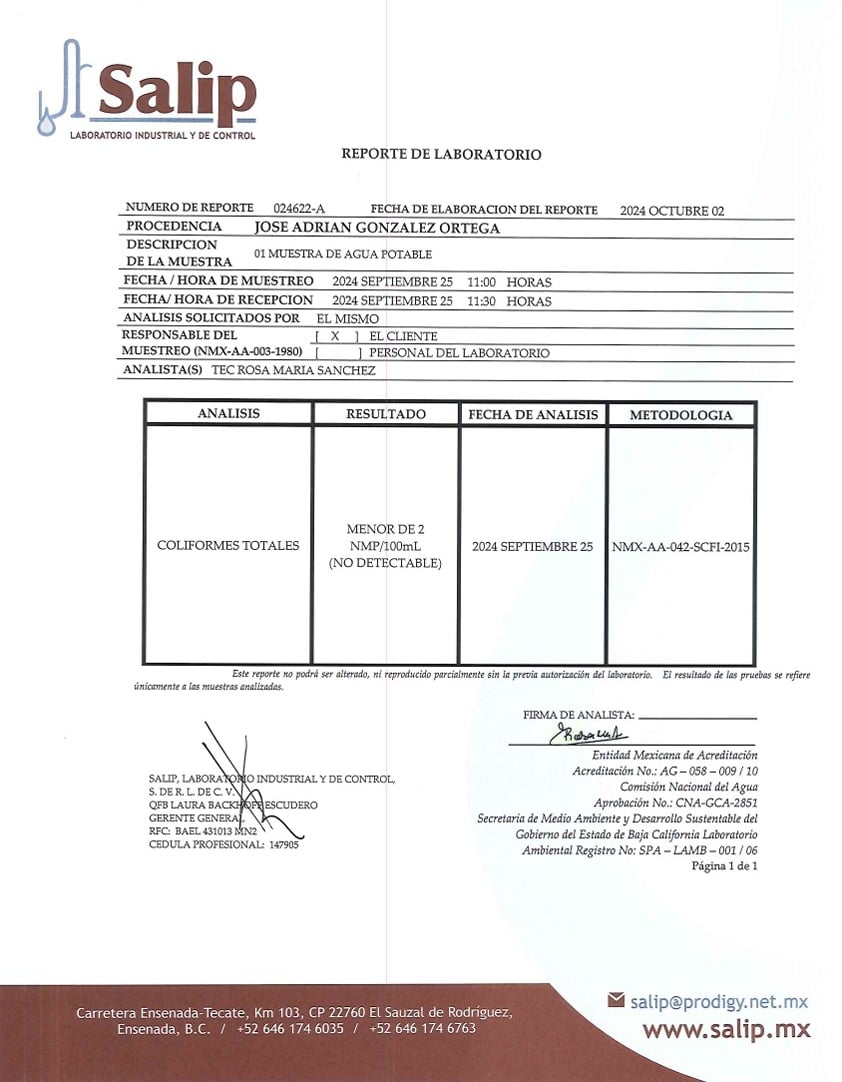 Análisis de calidad del agua - SALIP moderna