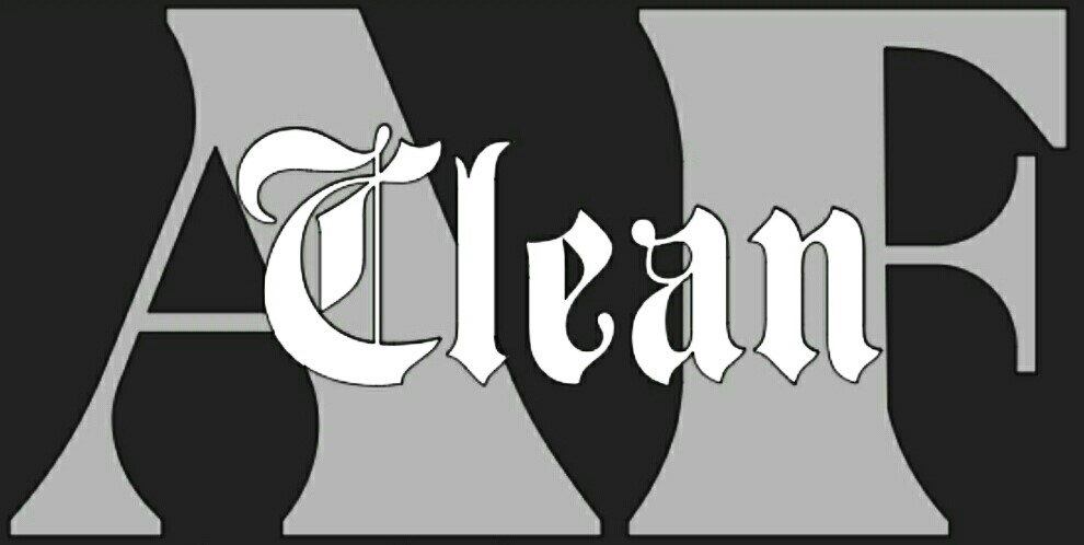 Stylized text "Clean" overlaid on large gray letters "A" and "F" with a dark background.