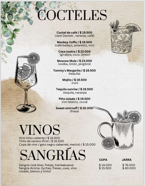 Menú de Bebidas Frías - Aroma Café