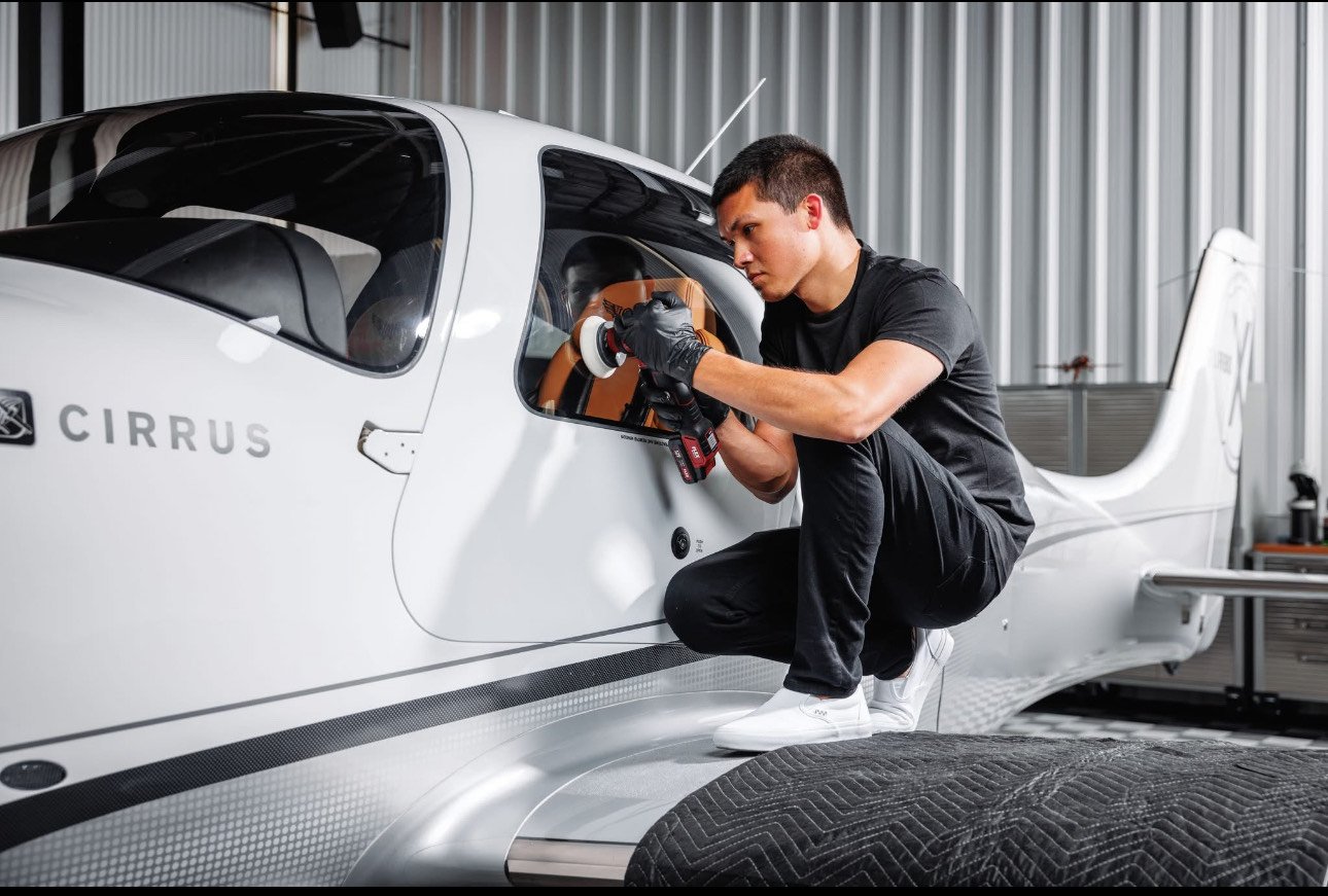 Aircraft exterior detailing services including washing, waxing, and protective coating application