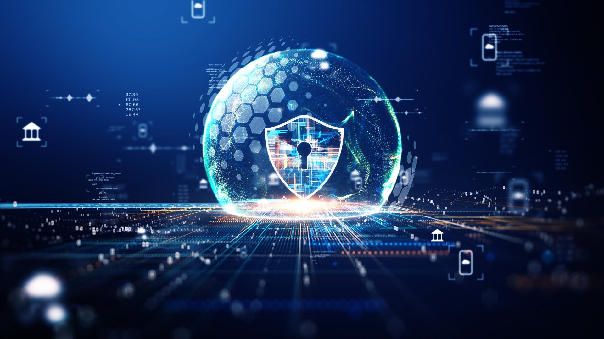 Cyber security concept. Digital glowing shield