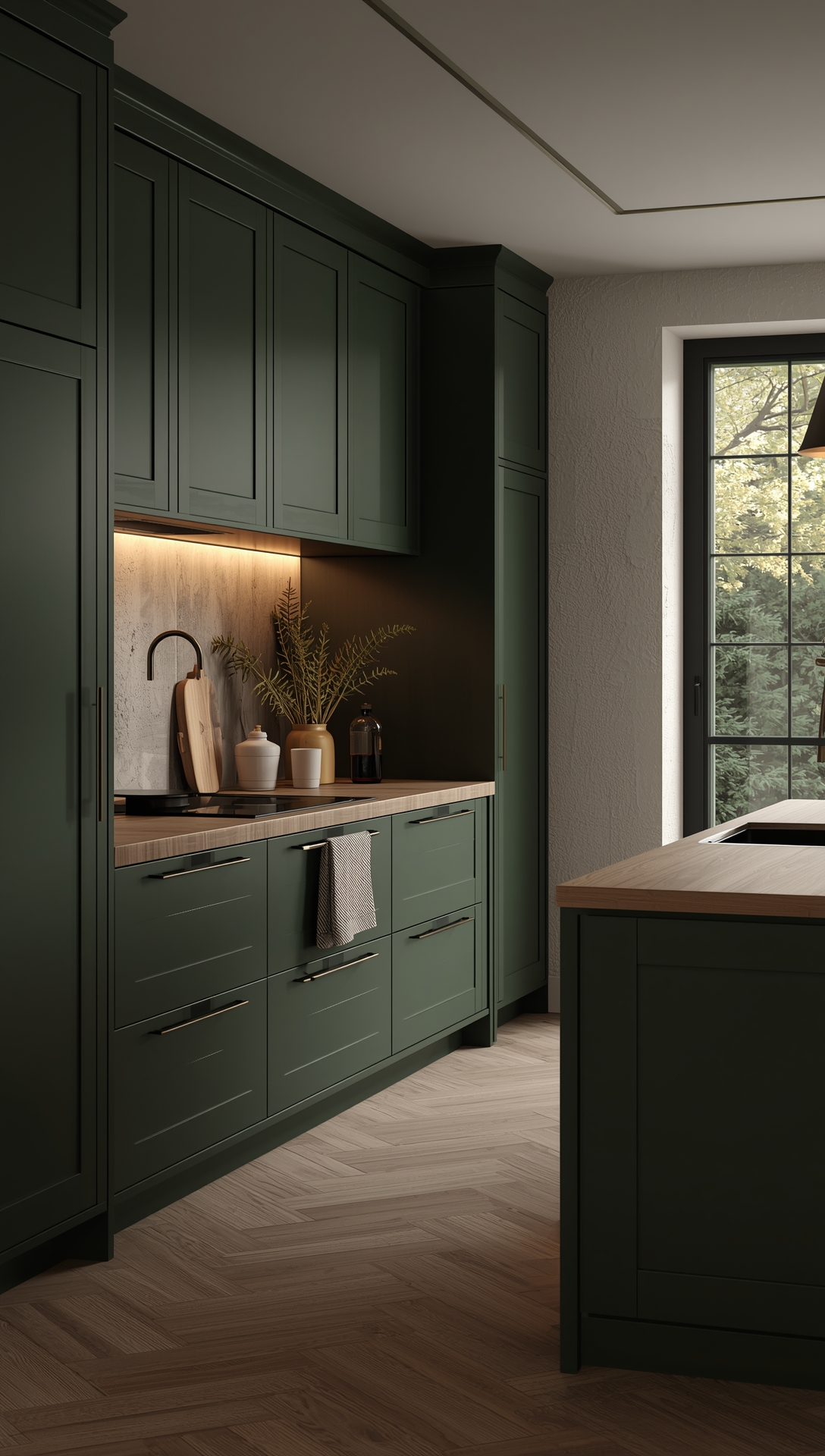 Scandinavian modern luxury kitchen with green color palette