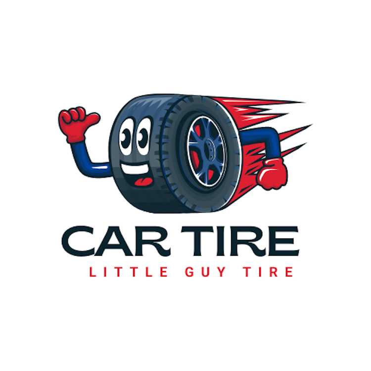 Cartoon tire with arms and face, giving thumbs up, next to text: "CAR TIRE, LITTLE GUY TIRE."