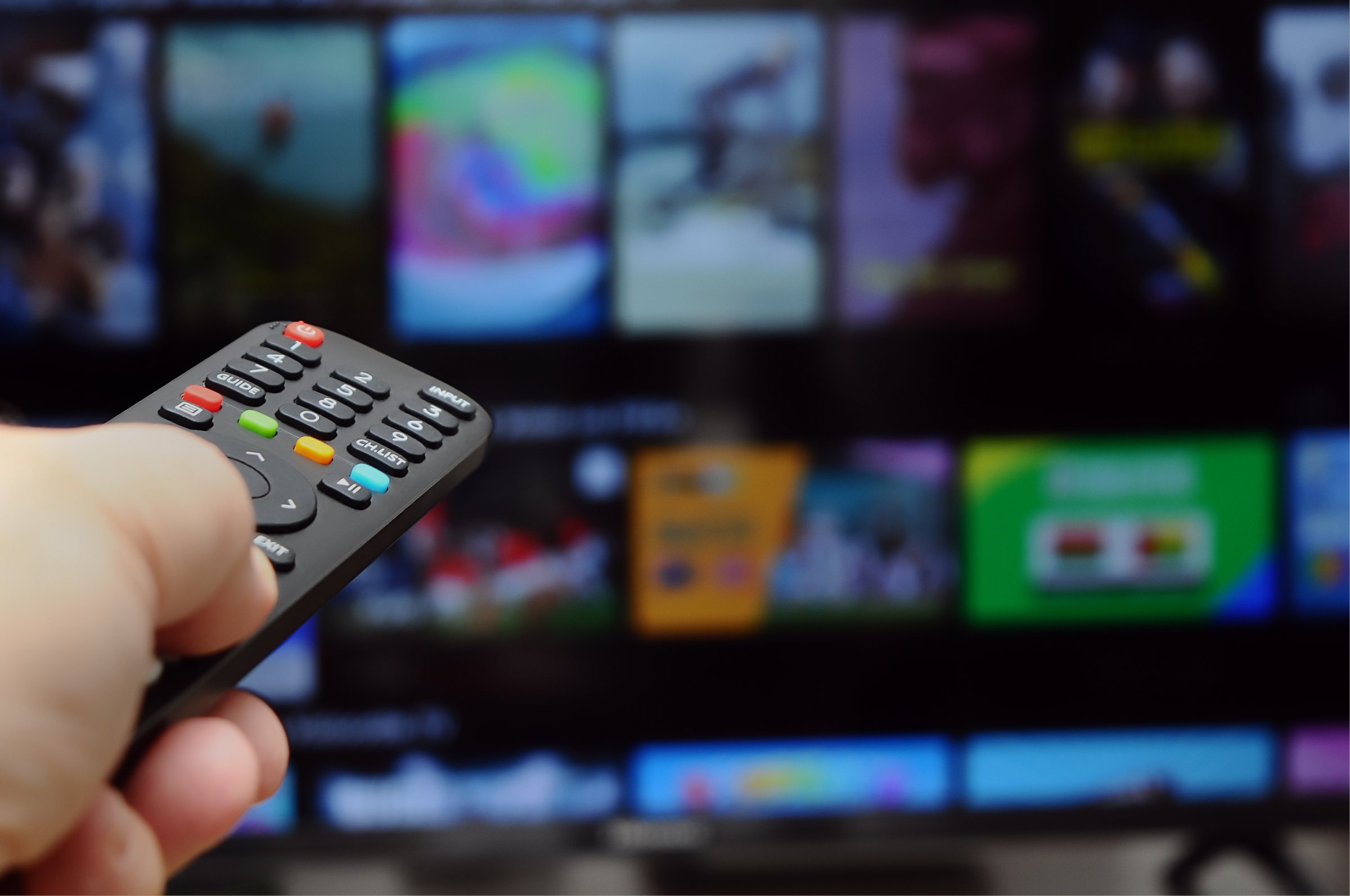 Changing the channel on the TV via the remote control at home, office, or powering on/off