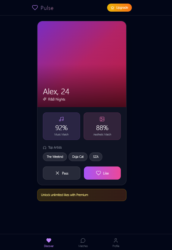 PulseDating app showing chat and messaging features