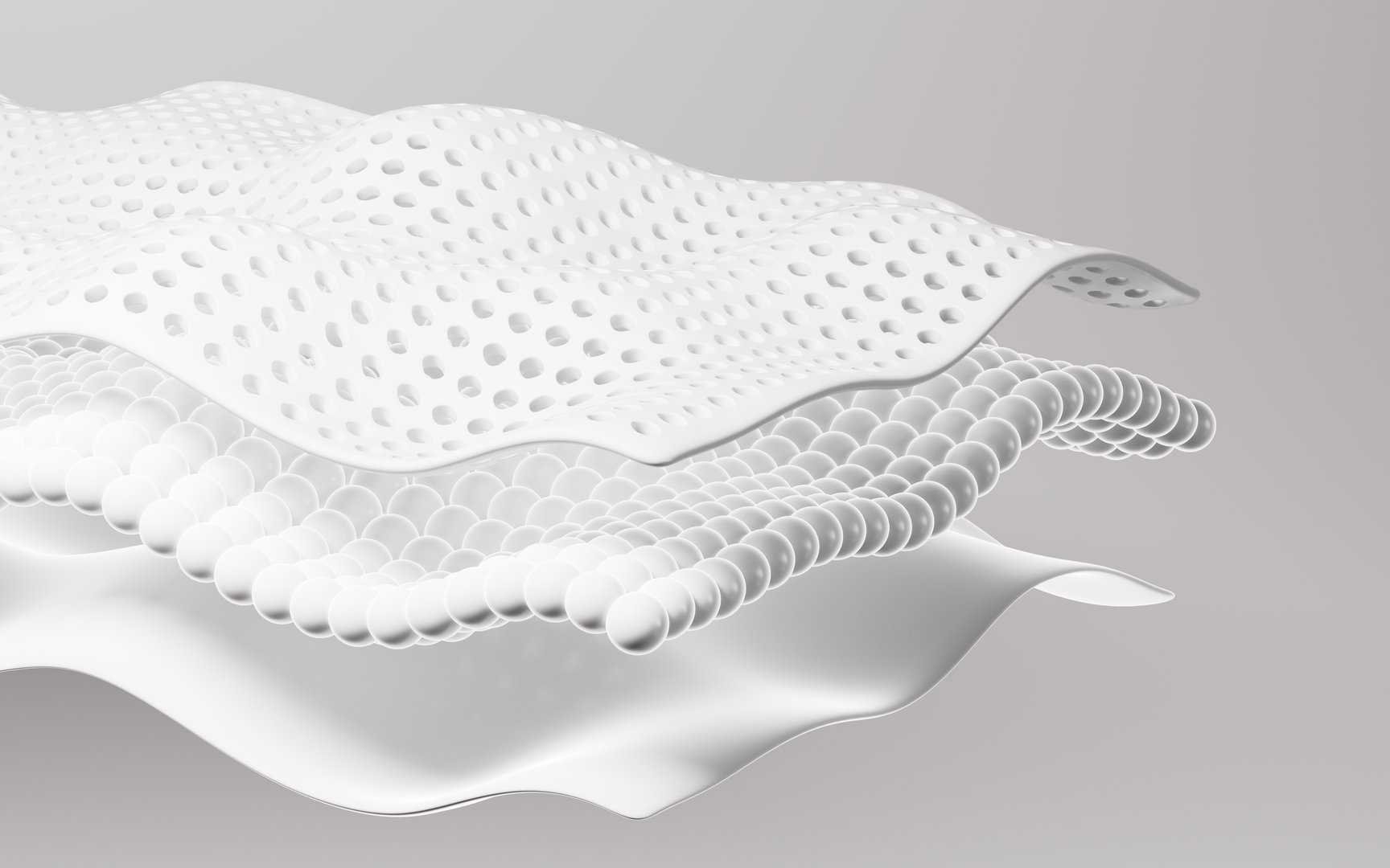 Multiple layers of wave-shaped design for the mattress background, Suite for the presentation of diaper, wet wipes, sanitary pads, mattresses and so on. 3d rendering. 3d illustration.