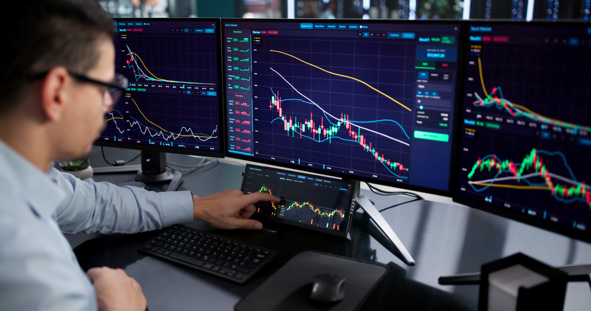Professional trading station with multiple monitors