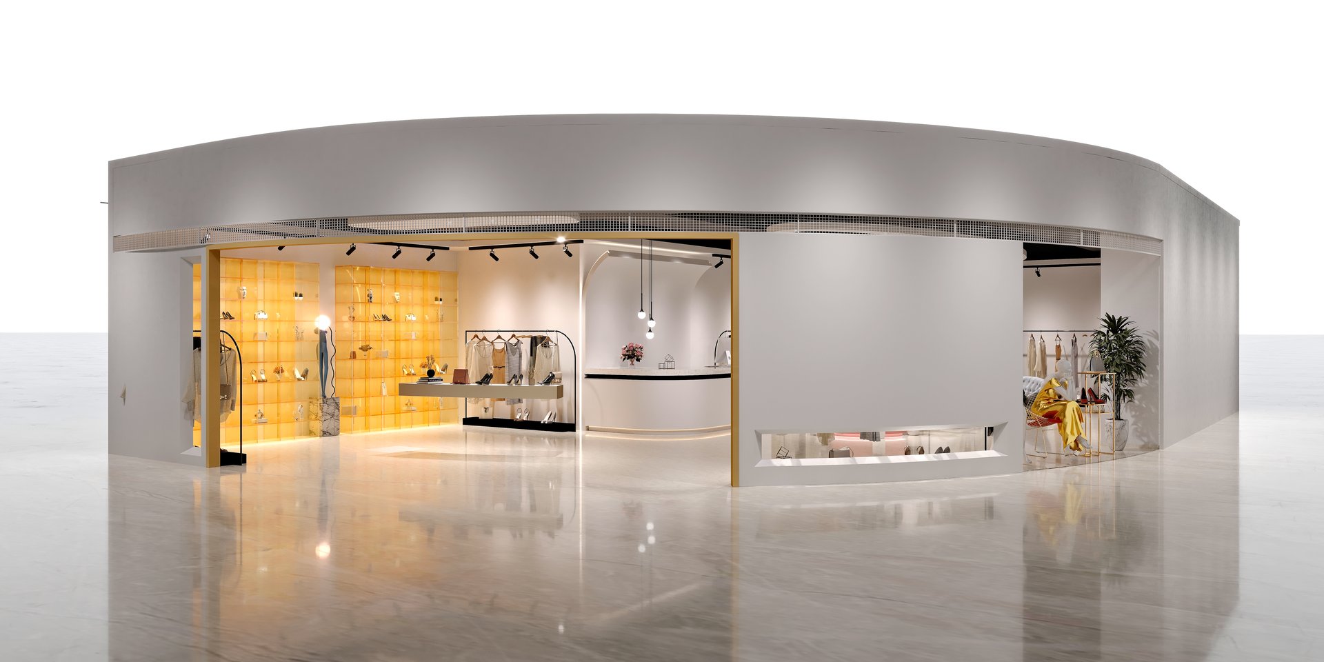 Modern Retail Store Interior, Shopping Mall. 3D Render