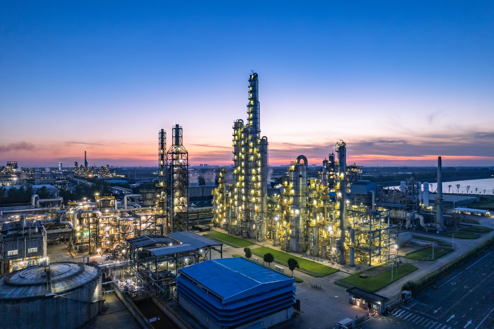 aerial view of oil refinery