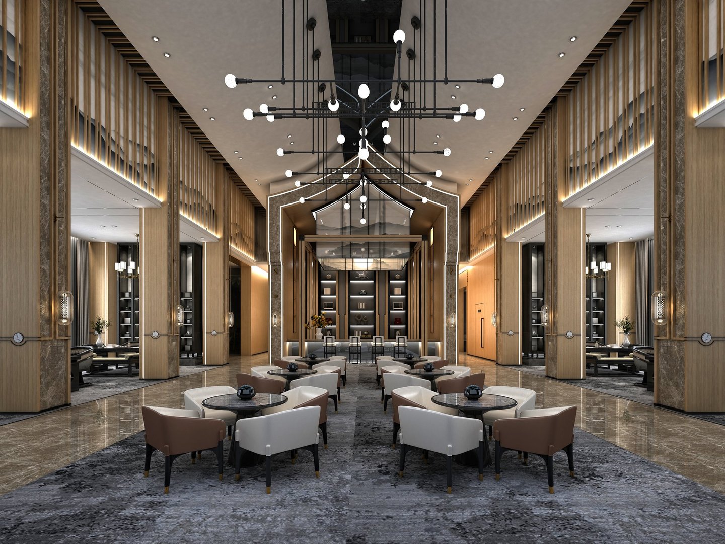 3d render of luxury hotel reception