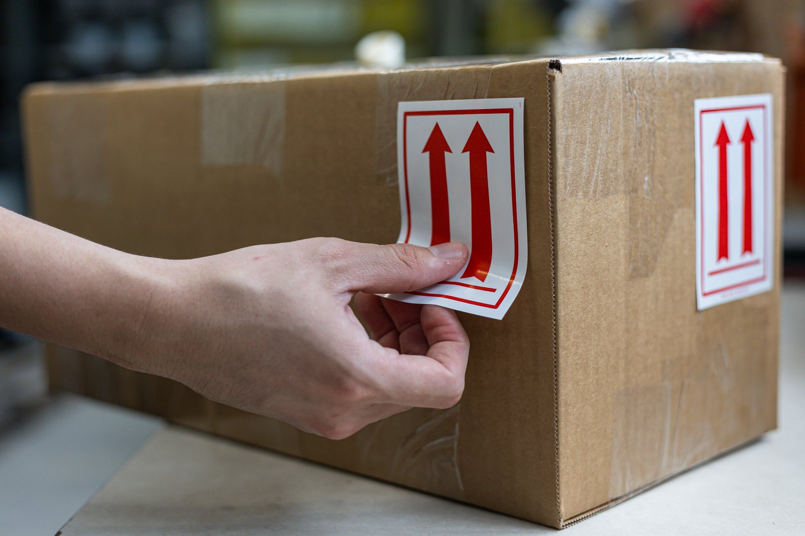 International Safe Handling Labels, cardboard box labeling. Storage