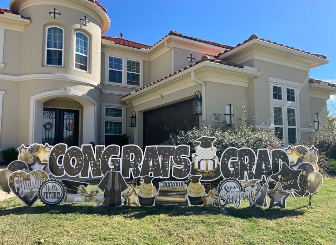 Congrats Grad Black Gold yard display