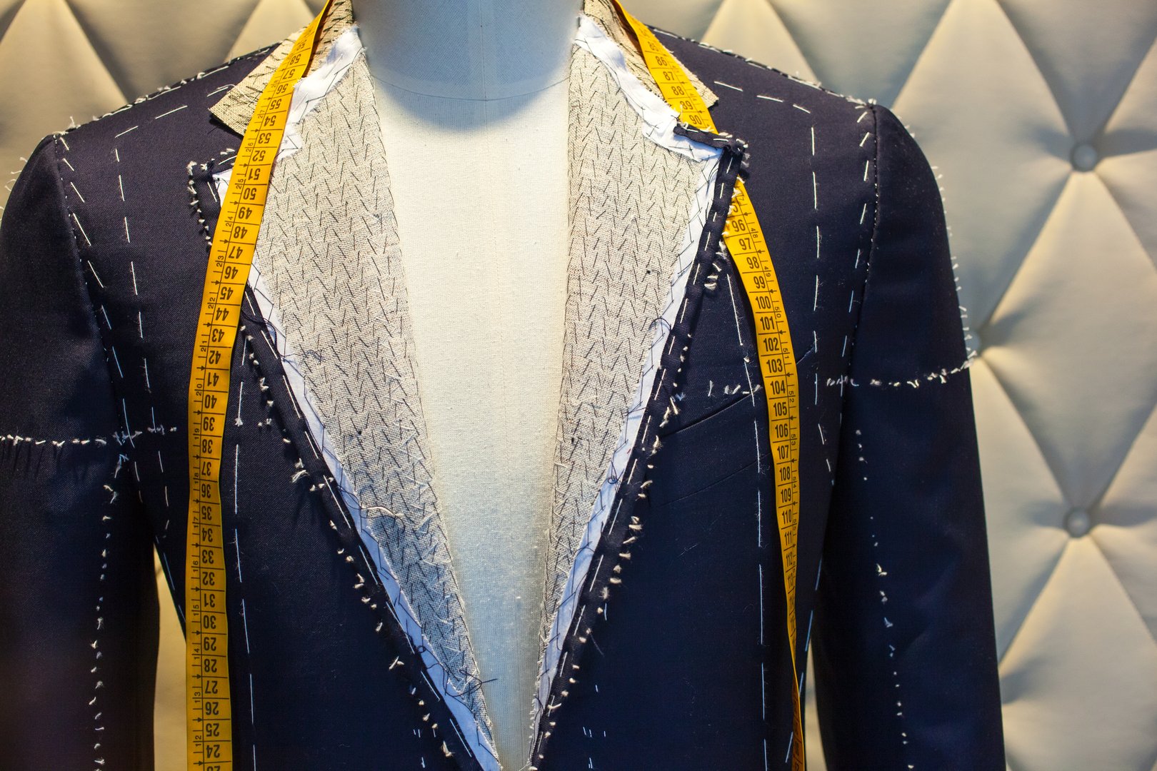 Italian tailor's shop with tools of the trade and cloth