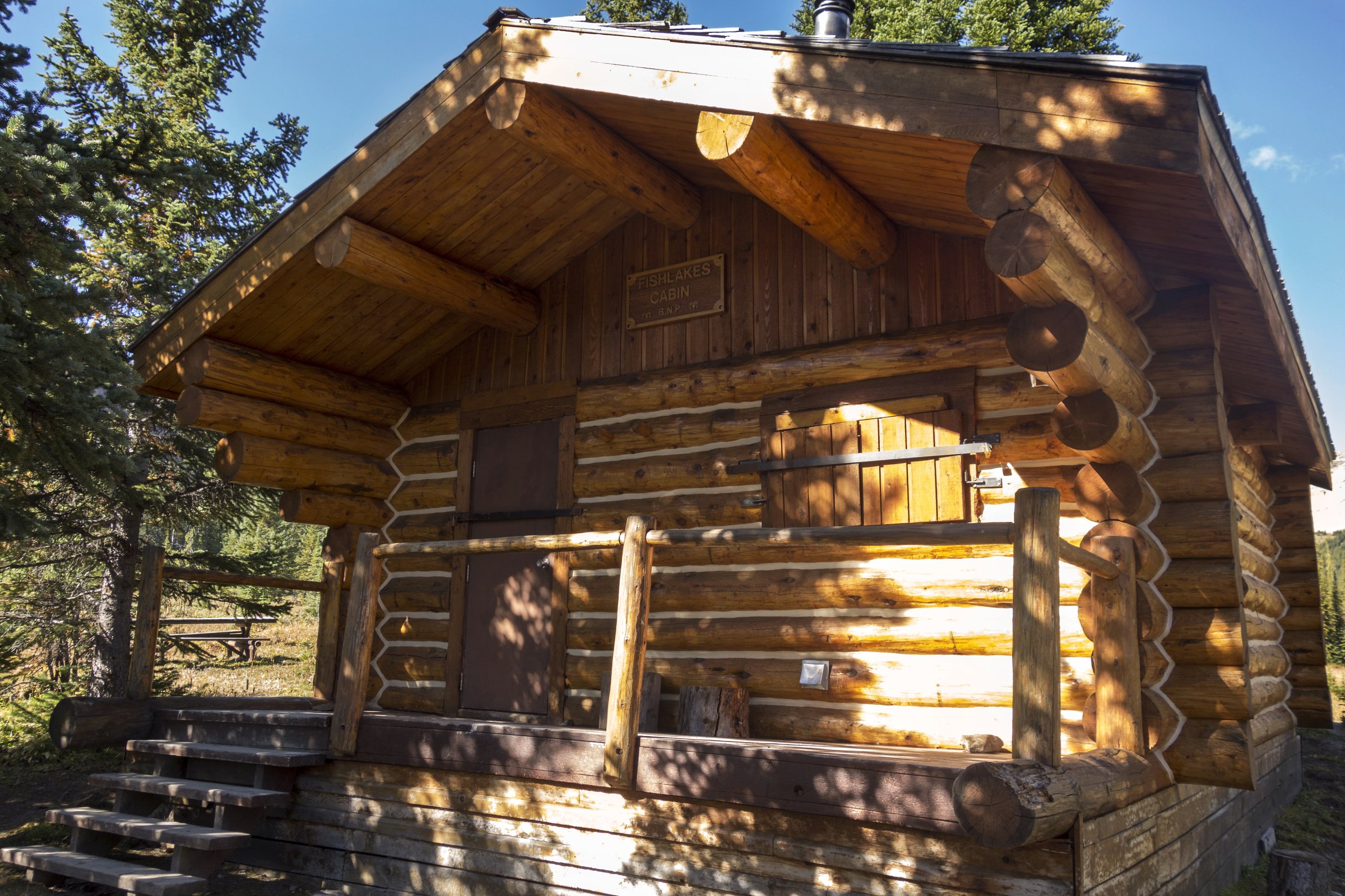 Fish Lakes Warden Cabin near remote wilderness campground in Molar area of Banff National Park, north-east of Lake Louise in Canadian Rocky Mountains
